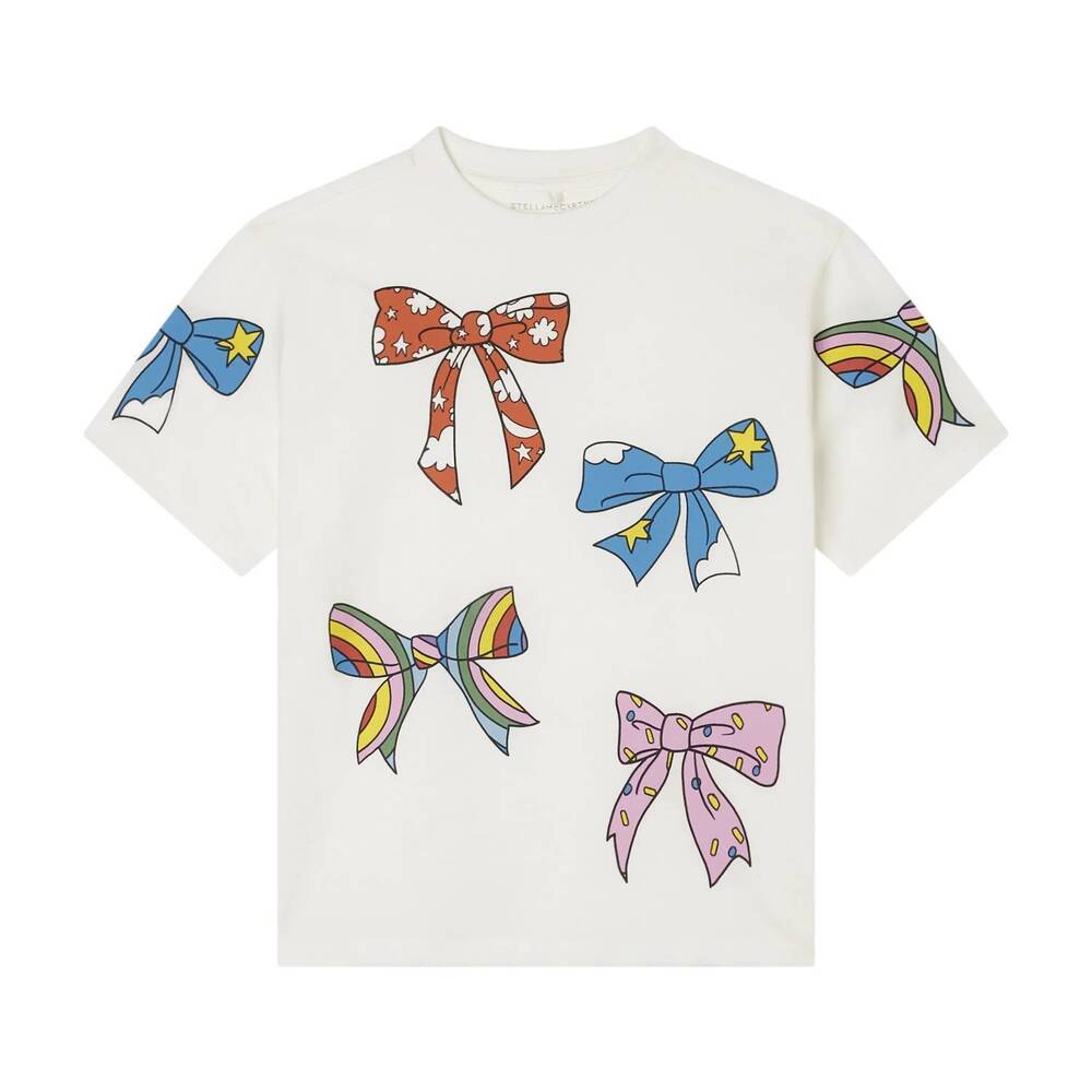 NEW STELLA MCCARTNEY girls t shirt with multicolor bows print in white